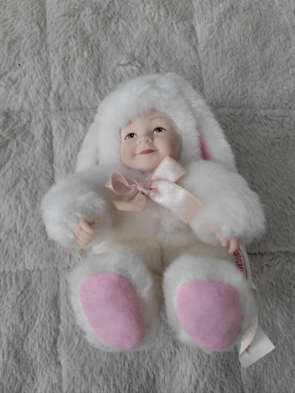 White Plush Bunny Doll with Pink Accents - Soft Kids Toy